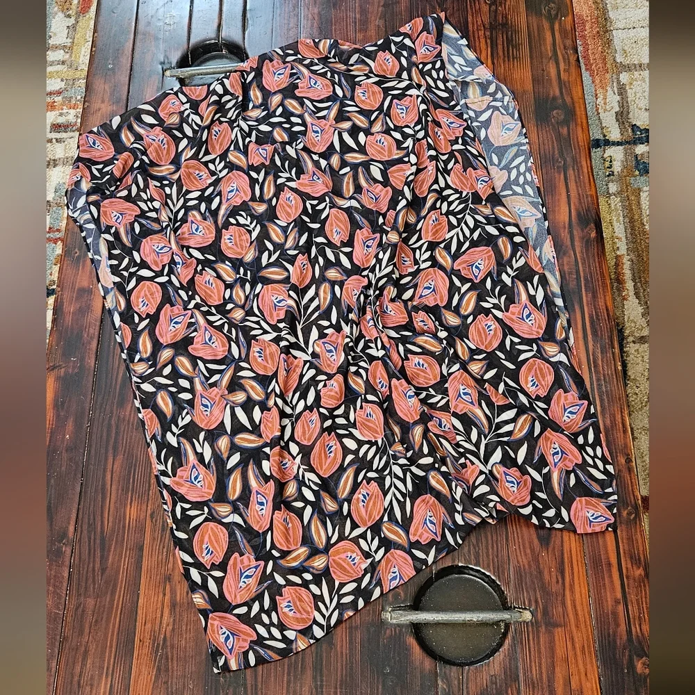 Daniel Rainn Black Floral Infinity Scarf with Coral & Blue Accents